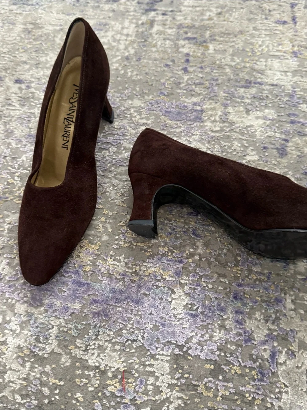 Vintage Yves Saint Laurent Suede Shoes Brown Heels Italy Luigi XV Almond toe - Picture 11 of 11